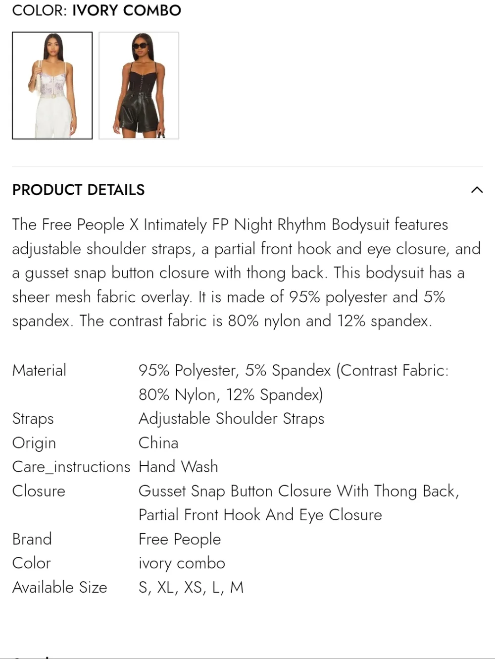 Free People Night Rhythms Printed Mesh Bodysuit in Ivory Combo sz XL